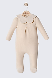 Büyük Yakalı Ayaklı Bebek Tulum 0-12 Ay Bej