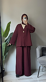 Bordo Tüylü Triko Takım