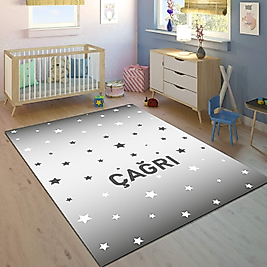 Minibabyrooms Gri YıldızlarDesenli Çocuk Odası Halısı
