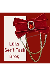 Hüma Broş Lüks Şerit Taşlı Kadife Broş Gotik Aksesuar Broş Yaka Broşu Yaka Kurdele Broş