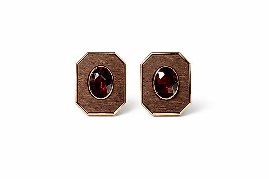 Bordo Taşlı Sekizgen Gold Çerçeve Kadın Küpe