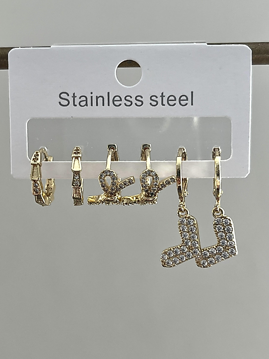 Çelik 6’lı Gold Kalp Küpe