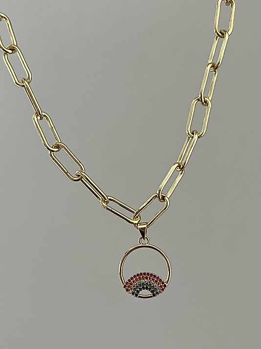 Çelik Ataç Zincir Gökkuşağı Kolye