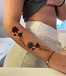 Kırmızı Gül ve Mavi Gül Dövmesi Ense, Göğüs, Bilek, Kol, Bacak, Boyun, Sırt Geçici Dövme, Tattoo