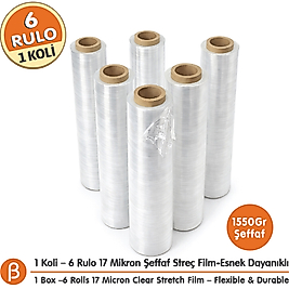 Şeffaf Palet Streci 1550 gr 17 Mikron - Dayanıklı Ambalaj Streç Film (1 Koli - 6 Adet)