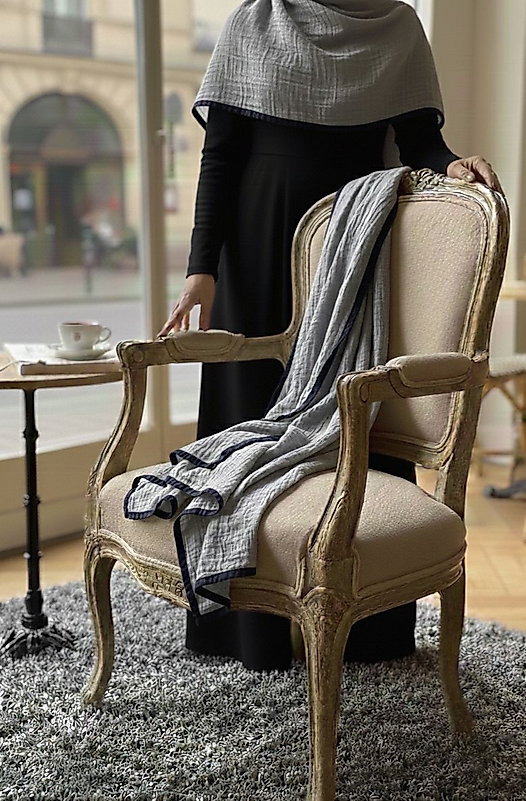 Müslin Biyeli Büyük Boy Şal Gri