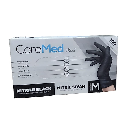 CORE FOOD NİTRİL SİYAH ELDİVEN M BEDEN 100 ADET