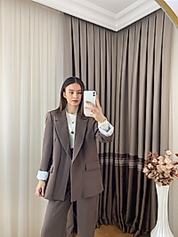 PREMİUM SERİ KOL KATLAMALI KOYU VİZON BLAZER CEKET
