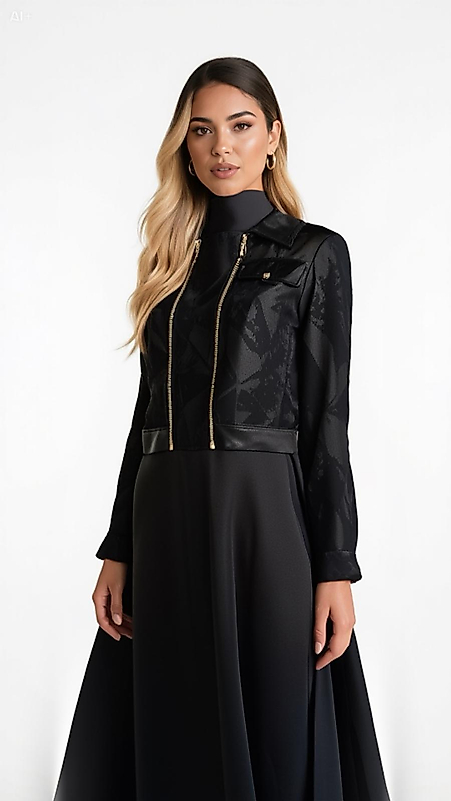 Fermuar Detaylı Siyah Elbise