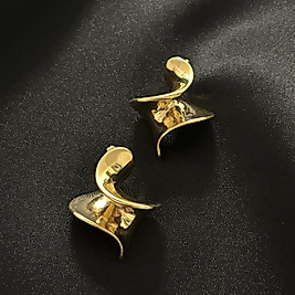 Kıvrım Model Plaka Tasarım Gold Çelik Küpe
