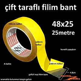 ÇİFT TARAFLI BANT GENİŞ BANT 48X25 FİLM BANT BÜYÜK GENİŞ ŞEFFAF ÇİFTLİ BANT