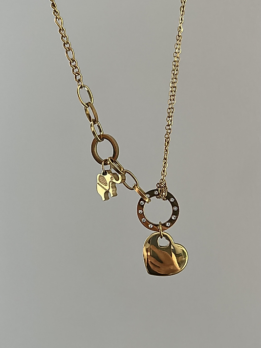 Çelik Kalp ve Fil Charm Kolye