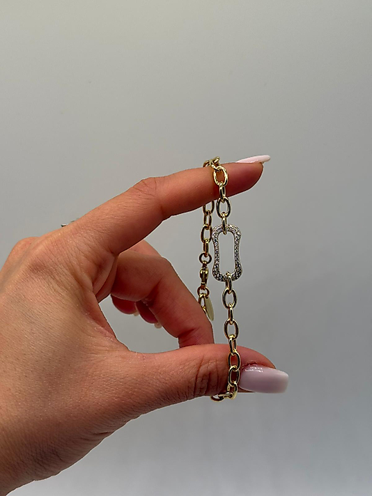 Orta Taşlı Oval Form Zirkon Detaylı Xuping VIP Çelik 14K Altın Renk Kadın Bileklik