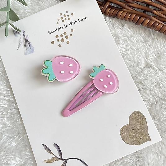 Çilek Figürlü Kız Çocuk Klips İle Çıtçıt Toka