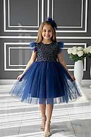 Pullu Tüllü Lacivert Çocuk Abiyesi ABY955