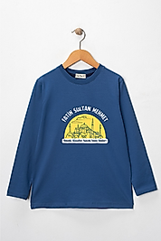 Erkek Çocuk Uzun Kollu Bisiklet Yaka "Fatih Sultan Mehmet" Baskılı Tişört Mevsimlik Pamuklu