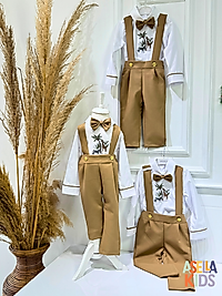 Erkek Çocuk Vizon Renk Salopet Takım - Safari Nakış