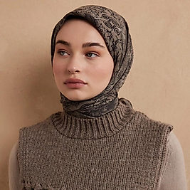 Hesperia Desen Pamuk İpek Eşarp Vizon