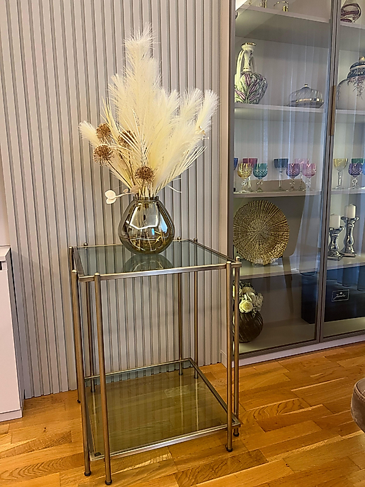 ESKİTME GOLD BLOK KARE YAN SEHPA ŞEFFAF CAM