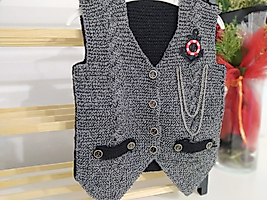Erkek Bebek Siyah Gri Zincir Detaylı Avcı Yeleği