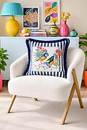 Kuş Desenli Püsküllü Kırlent