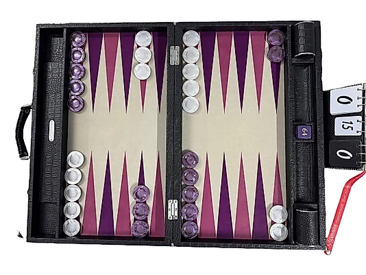 Black Croco Backgammon Board with Chrome Sandwich Checkers