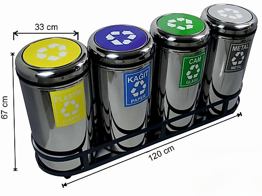 180 LT DÖNER KAPAKLI GERİ DÖNÜŞÜM SETİ PASLANMAZ DÖRTLÜ  ( KDV DAHİL )