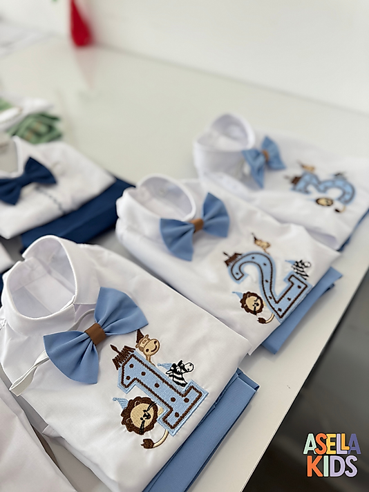 Erkek Çocuk Bebe Mavi Salopet Takım - Safari Nakış