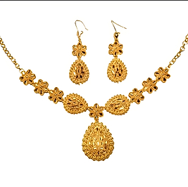 Jade'm Gold 24k Altın Kaplama 2 Parça Kolye + Küpe Takı Seti - Gül Altını Renkli  Düğün Aksesuarları