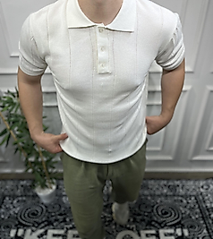 Düğmeli Polo Yaka Triko - Beyaz
