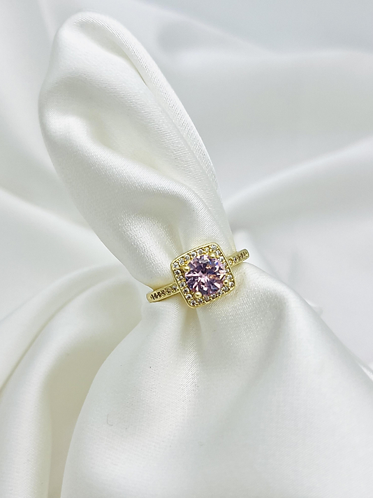 Çelik Gold Pembe Kare Yüzük