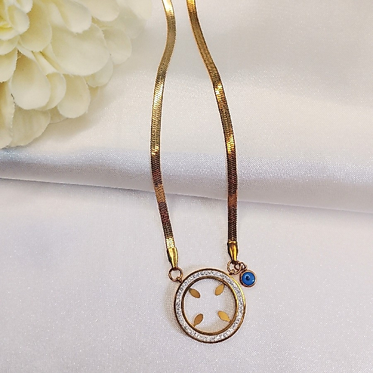 ÇELİK GOLD NAZAR BONCUKLU TAŞLI İTLYAN ZİNCİRLİ 45 CM KOLYE