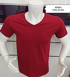V YAKA BORDO PAMUK PENYE T-SHIRT