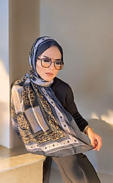 Lenora Digital Baskı Desenli Pamuk Şal Füme