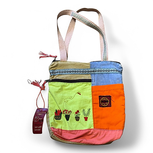 Old Cotton Cargo Vintage Renkli Etnik Orta Boy Günlük Kadın Kol Omuz Çantası 27CM x 33CM