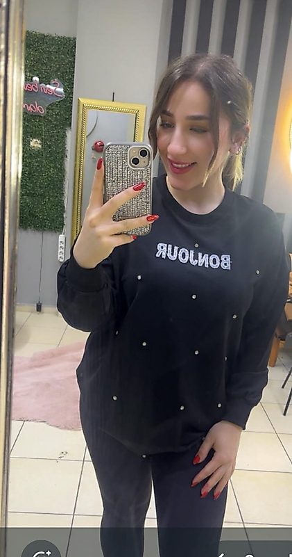 Kadın Taş Detaylı Siyah Sweat