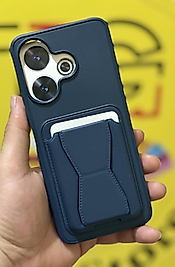 Redmi 13 Kartlıklı Standlı Lacivert Deri Telefon Kılıfı