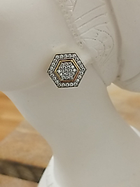 Gold&Gümüş Altıgen Taşlı Küpe