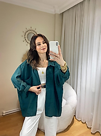 PREMİUM SERİ BASİC OVERSİZE TENSEL GÖMLEK ZÜMRÜT