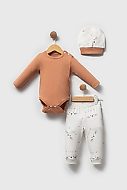 KEDİ BASKILI ERKEK BEBEK 3 LÜ TAKIM