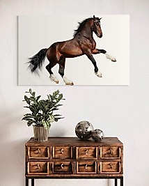 Şahlanan Kahverenkli Atlı Cam Tablo