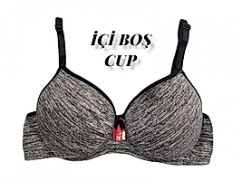 Liza Jakarlı Nefes Alan İçi Boş Cup Sütyen Siyah Gri  Kırçıllı