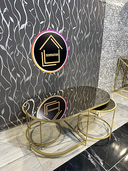 MAT GOLD ELİPS 2+1 ORTA SEHPA KOMPLE BRONZ AYNA