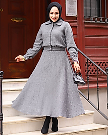 Crop Ceketli Tüvit Etekli Takım