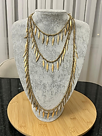 Gold Rengi Yaprak Çoklu Kolye