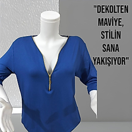 yaka fermuarlı dirsek kol bluz