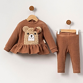 Kız Bebek 3-18 Ay Aplike Kadife Takım