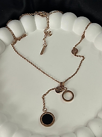 Roma rakamlı rose gold çelik kolye