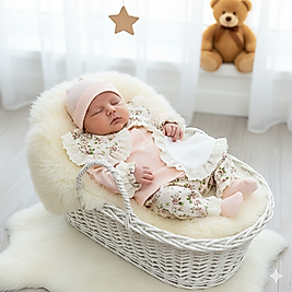 5 Parça Dokuma Kumaş Çiçek Desenli Bol Paça Zıbın Takımı (Alt, Üst, Şapka, Eldiven, Önlük)