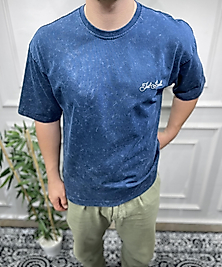 Oversize Yıkamalı T-Shirt Petrol Mavi